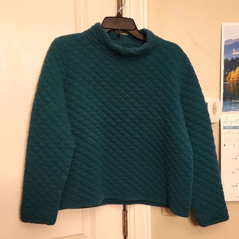 Orvis Women's Turquoise Blue Quilted Turtleneck Pullover Sweatshirt Size L